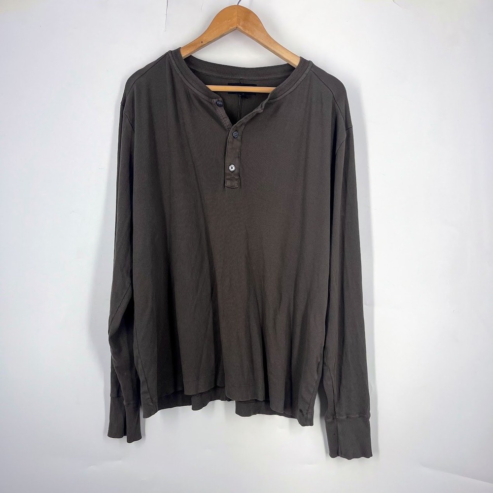 Banana Republic Mens XL Henley Long Sleeve Shirt Brown Ribbed 820790-01 Cotton
